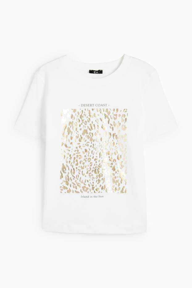 Damen - T-Shirt - Glanz-Effekt - Leo-Print - cremeweiss