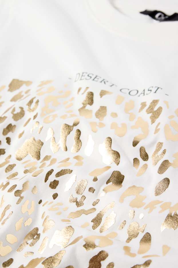 Damen - T-Shirt - Glanz-Effekt - Leo-Print - cremeweiss