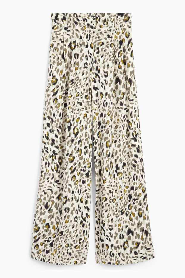 Femmes - Pantalon de toile - high waist - jambes larges - imprimé léopard - beige clair