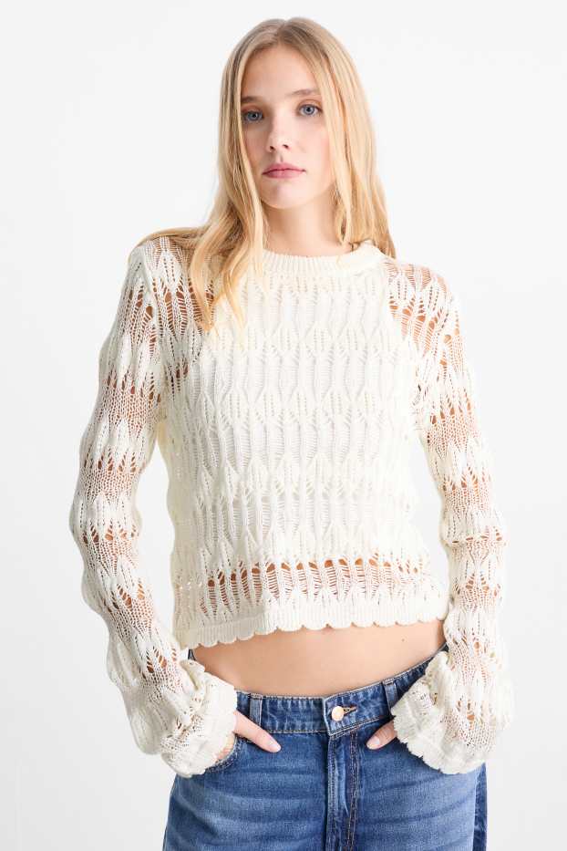Damen - Crop Pullover - cremeweiß