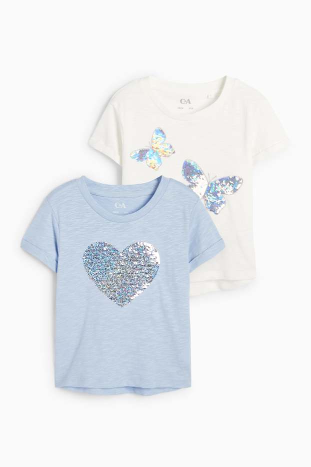 Bambine - Confezione da 2 - cuore e farfalla - maglia a maniche corte - bianco crema