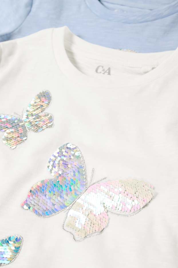 Bambine - Confezione da 2 - cuore e farfalla - maglia a maniche corte - bianco crema