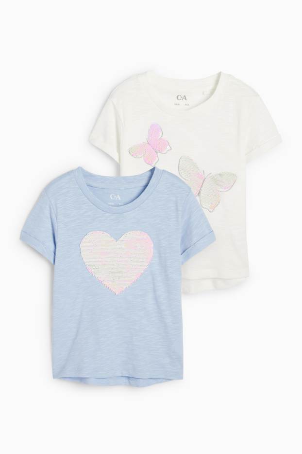 Bambine - Confezione da 2 - cuore e farfalla - maglia a maniche corte - bianco crema