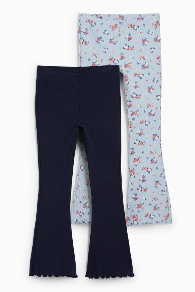 Enfants filles - Lot de 2 - fleurs - flared leggings - bleu
