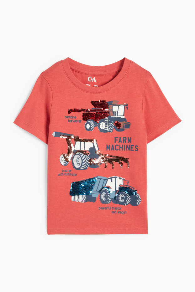 Dzieci chłopcy - Traktor i kombajn - koszulka z krótkim rękawem - czerwony