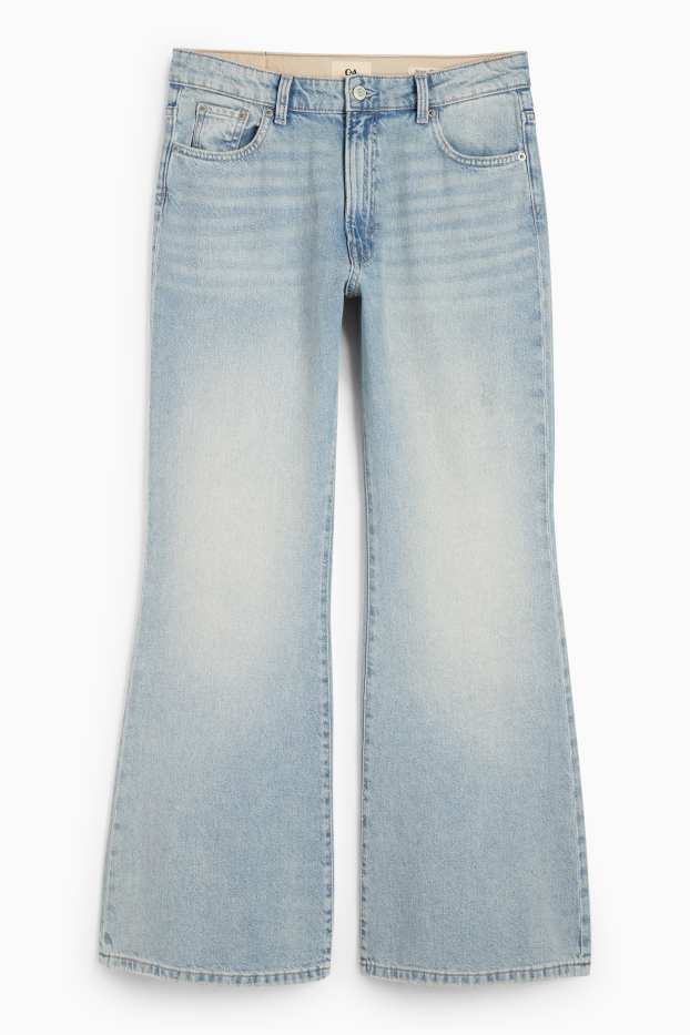 Damen - Loose Flared Jeans - Mid Waist - helljeansblau