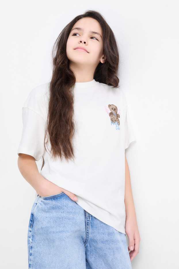 Kinder Mädchen - Bär - Kurzarmshirt - weiss