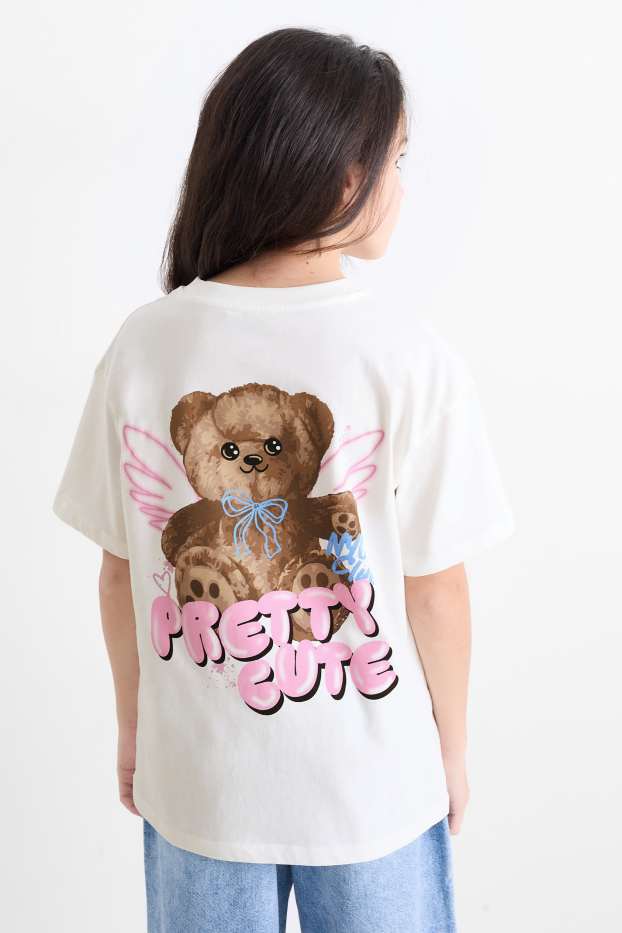 Kinder Mädchen - Bär - Kurzarmshirt - weiss