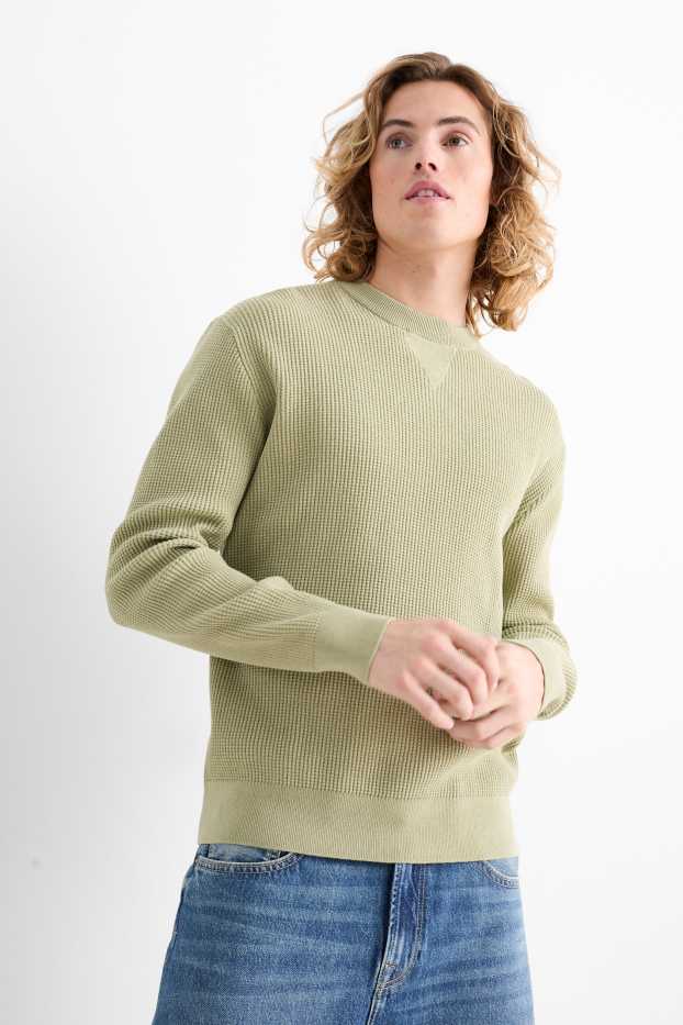 Hommes - Pull - texturé - vert clair