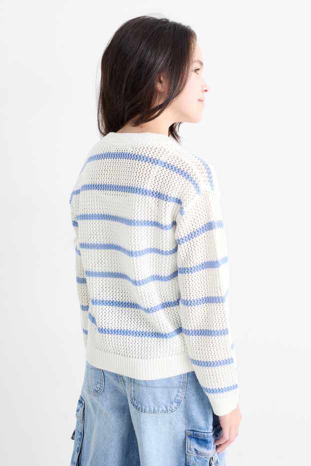 Children Girls - Jumper - striped - blue / white