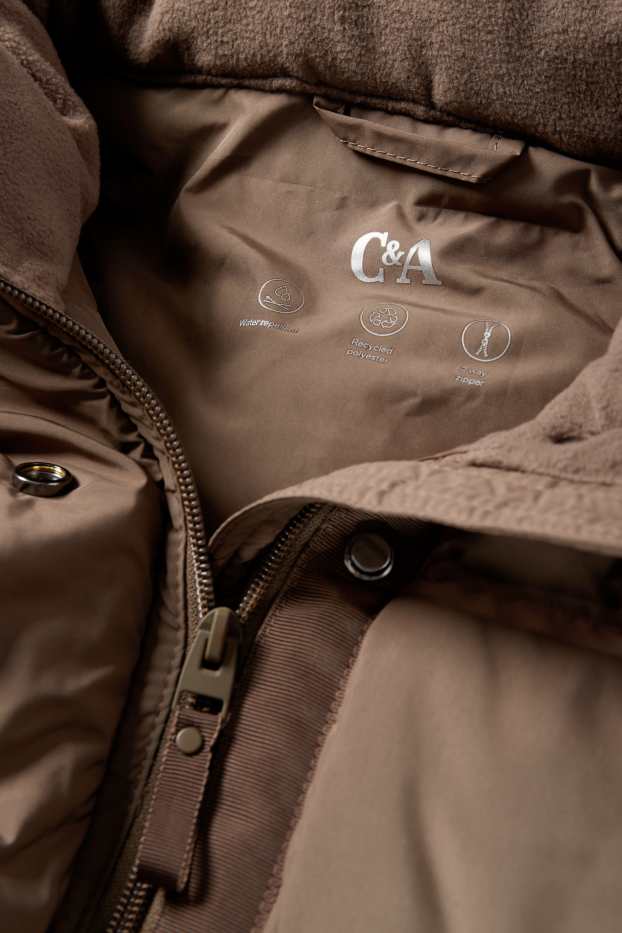 Damen - Steppjacke mit Kapuze - wasserabweisend - braun