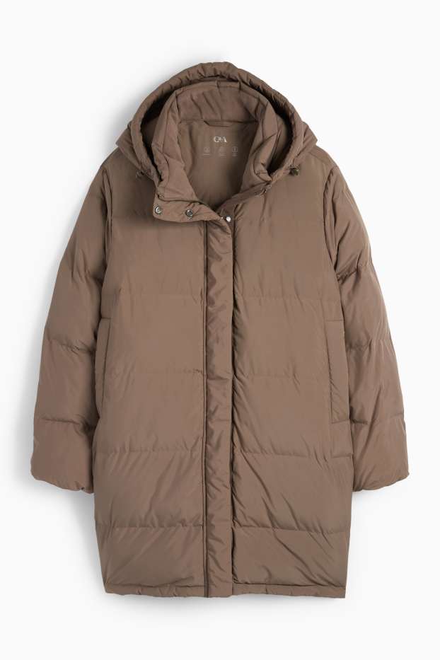 Damen - Steppjacke mit Kapuze - wasserabweisend - braun