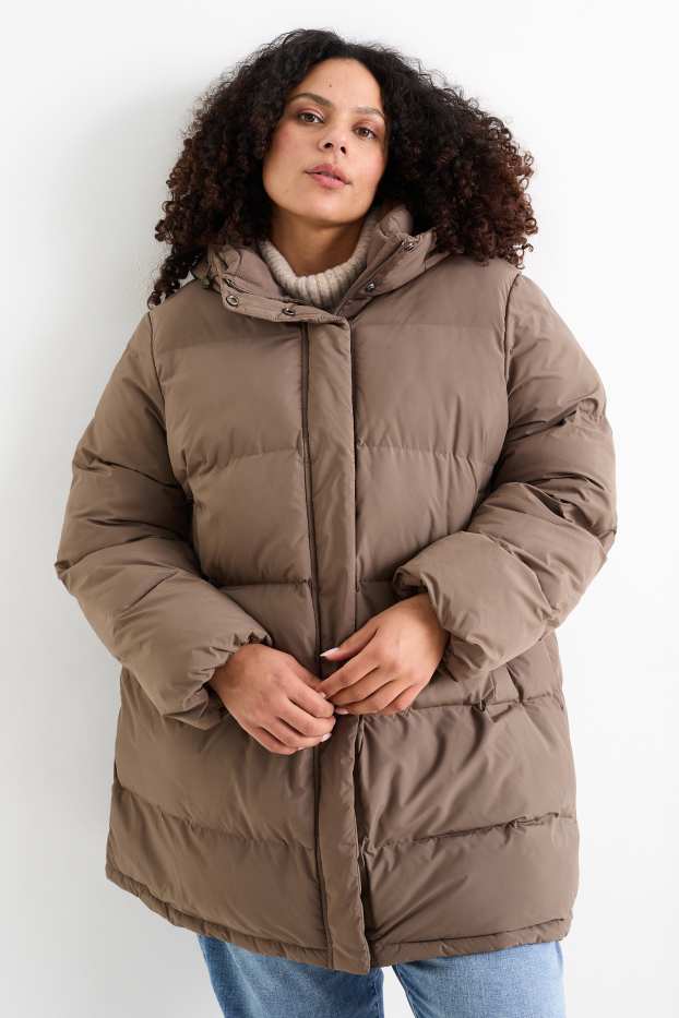 Damen - Steppjacke mit Kapuze - wasserabweisend - braun