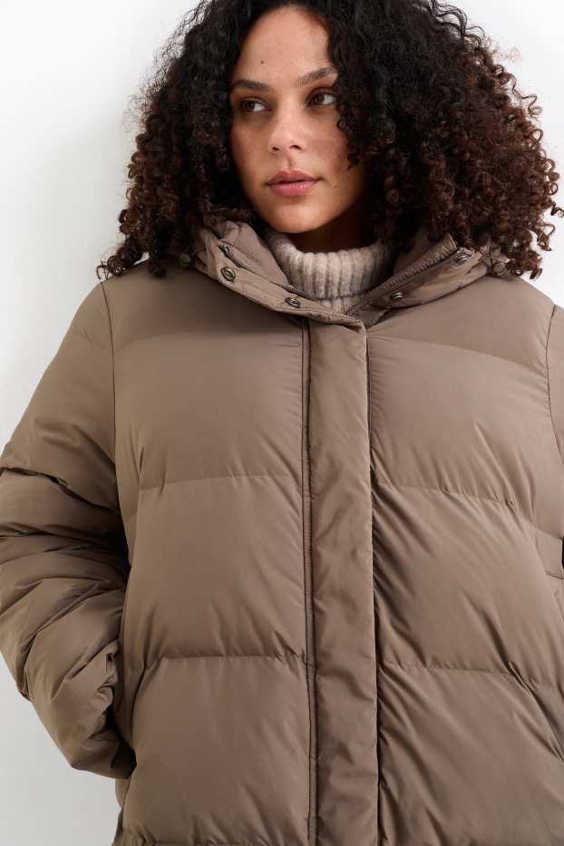 Damen - Steppjacke mit Kapuze - wasserabweisend - braun