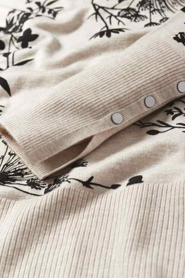 Damen - Feinstrick-Pullover - geblümt - hellbeige