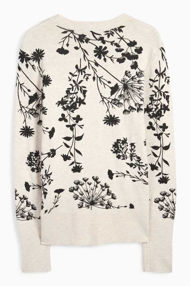 Damen - Feinstrick-Pullover - geblümt - hellbeige