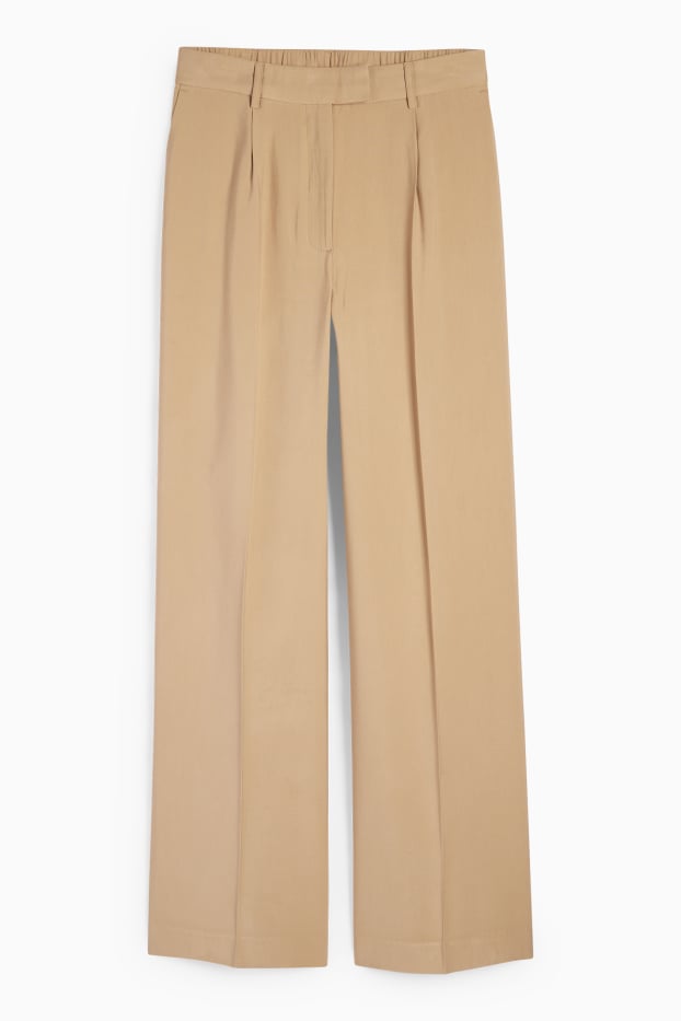 Dámské - Plátěné kalhoty - high waist - wide leg - béžová