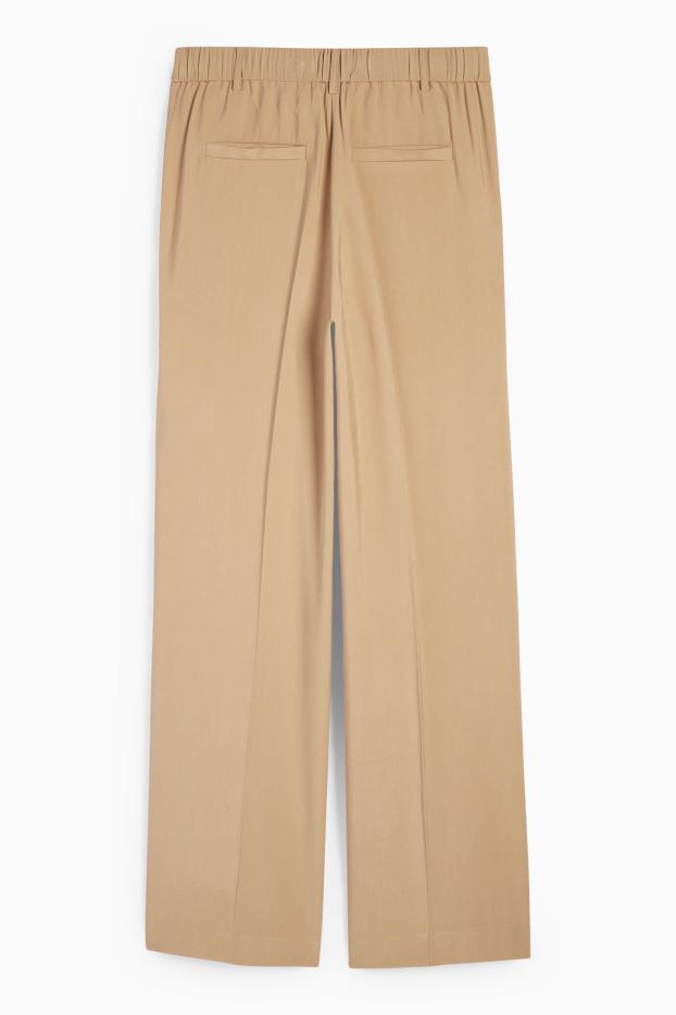 Dámské - Plátěné kalhoty - high waist - wide leg - béžová