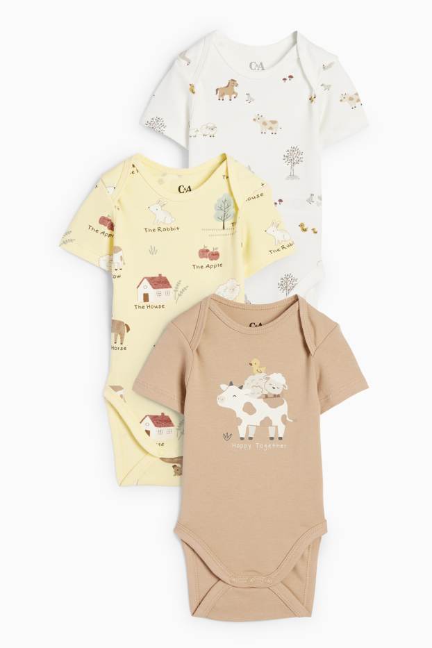 Unisex - Multipack 3er - Bauernhof - Baby-Body - beige