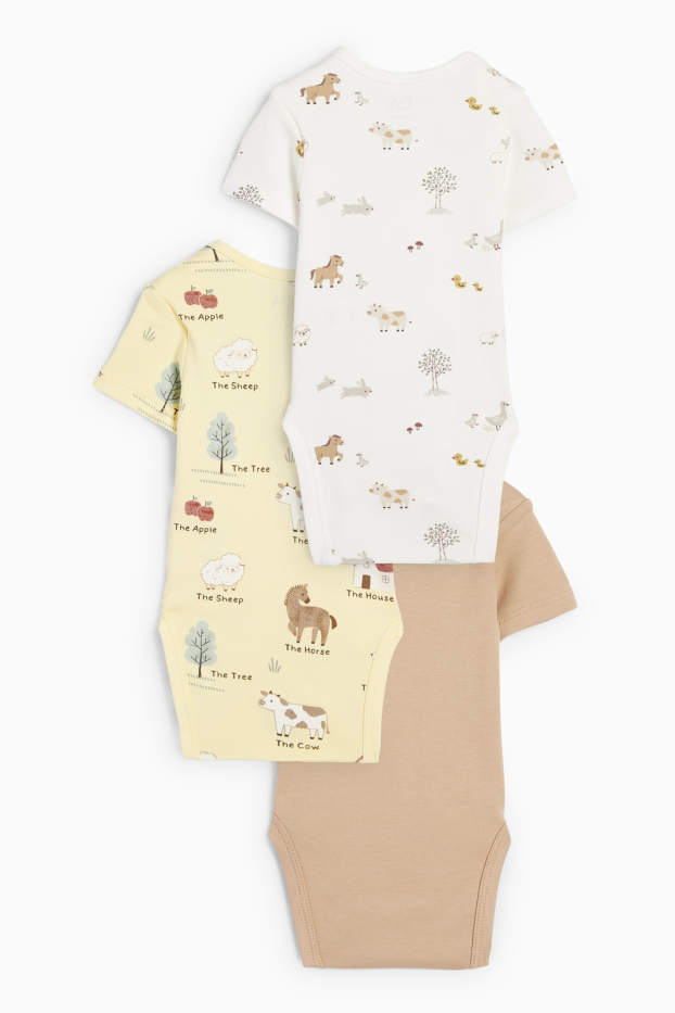 Unisex - Multipack 3er - Bauernhof - Baby-Body - beige