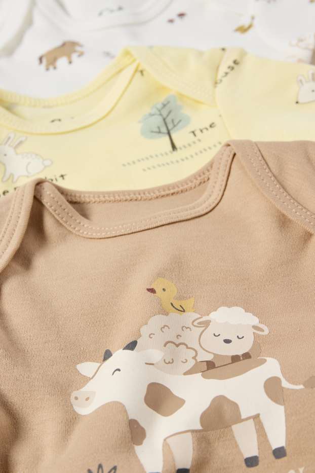Unisex - Multipack 3er - Bauernhof - Baby-Body - beige