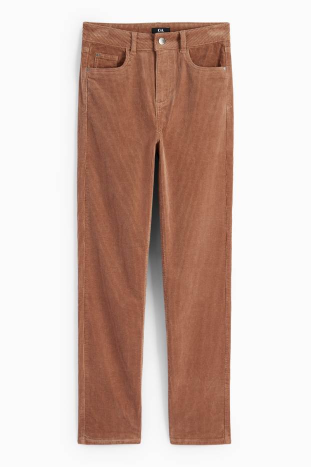 Femmes - Pantalon en velours côtelé - high waist - straight fit - marron clair