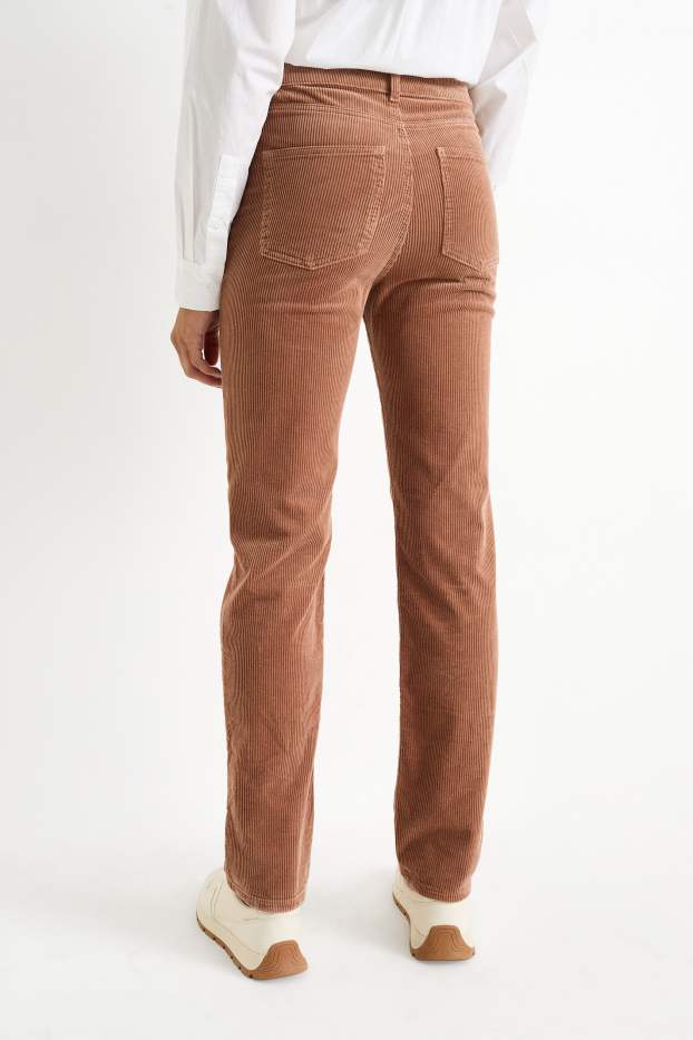 Femmes - Pantalon en velours côtelé - high waist - straight fit - marron clair