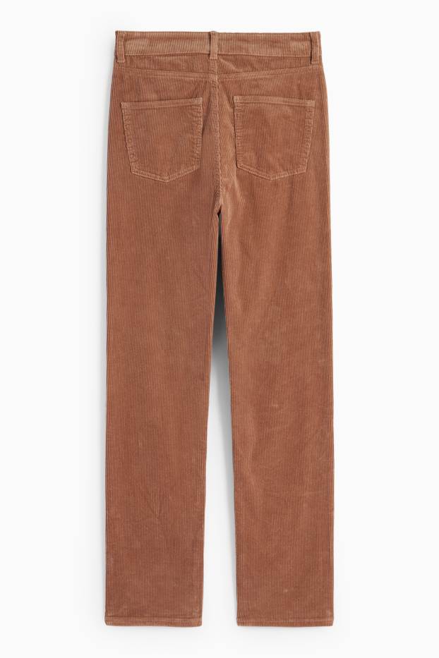 Femmes - Pantalon en velours côtelé - high waist - straight fit - marron clair