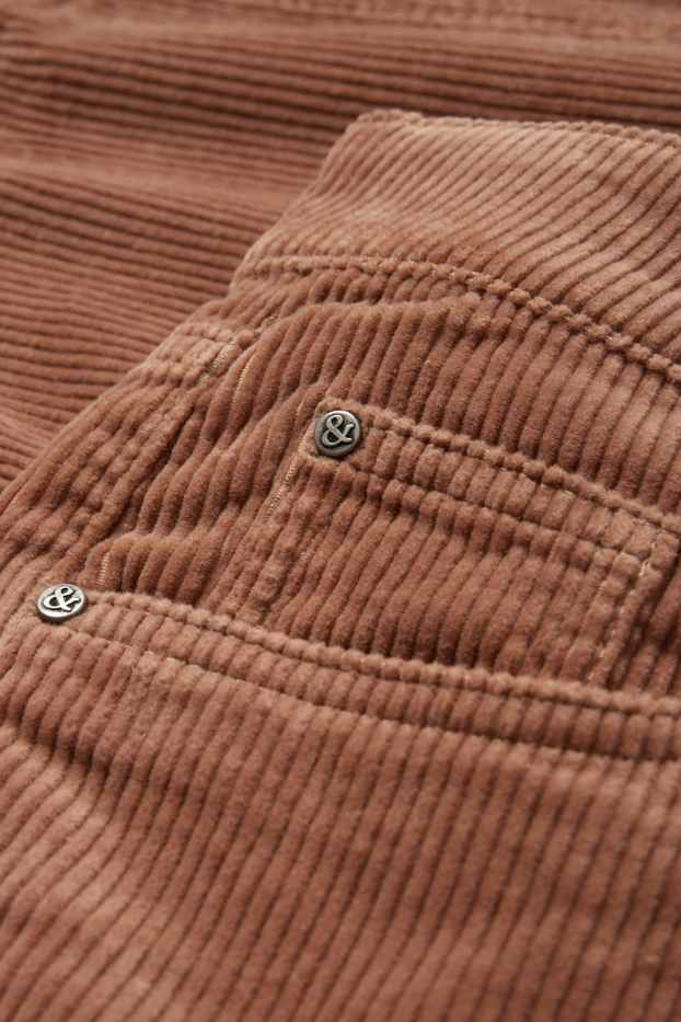 Femmes - Pantalon en velours côtelé - high waist - straight fit - marron clair