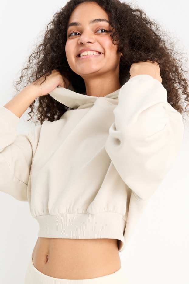Femmes - Sweat court à capuche - blanc crème
