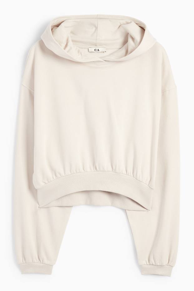 Femmes - Sweat court à capuche - blanc crème