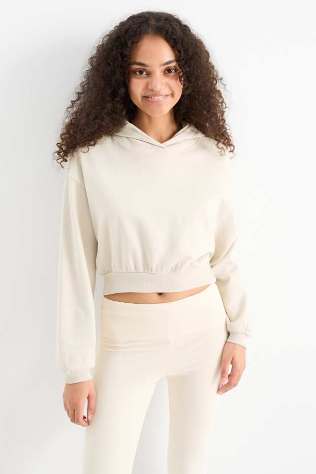 Femmes - Sweat court à capuche - blanc crème