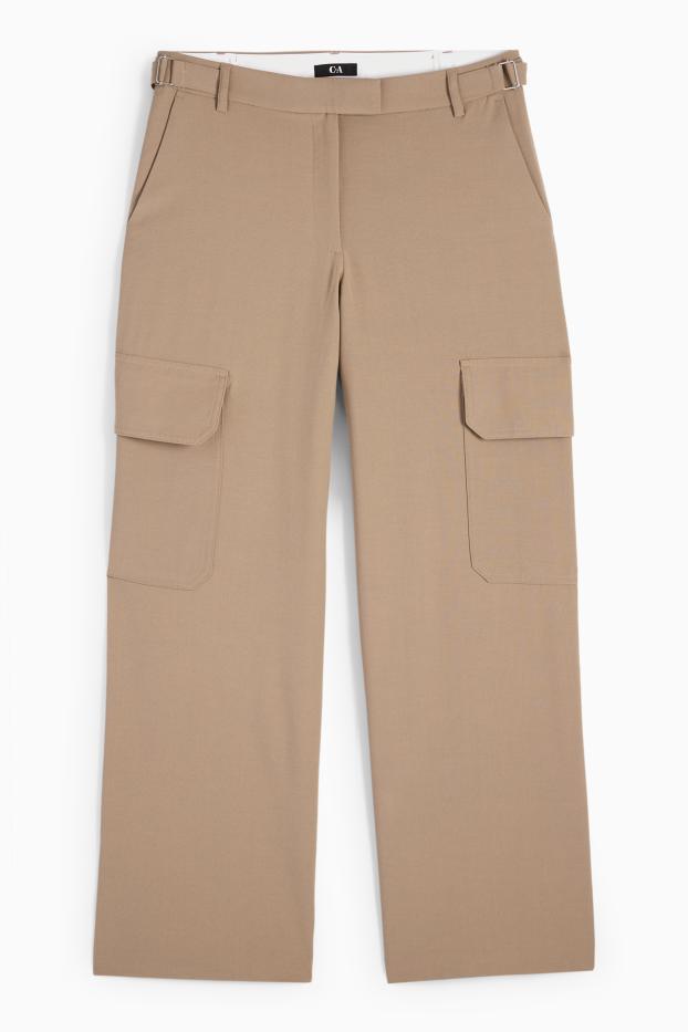 Damen - Cargohose - Low Waist - Wide Leg - beige