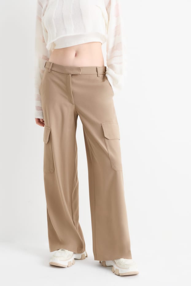 Damen - Cargohose - Low Waist - Wide Leg - beige