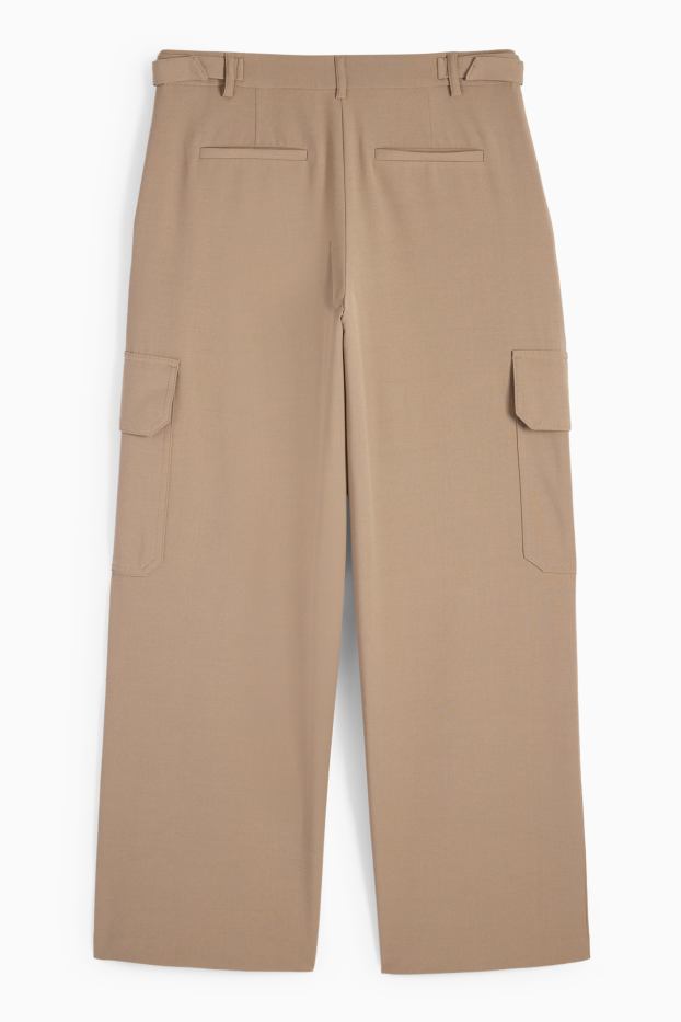 Damen - Cargohose - Low Waist - Wide Leg - beige