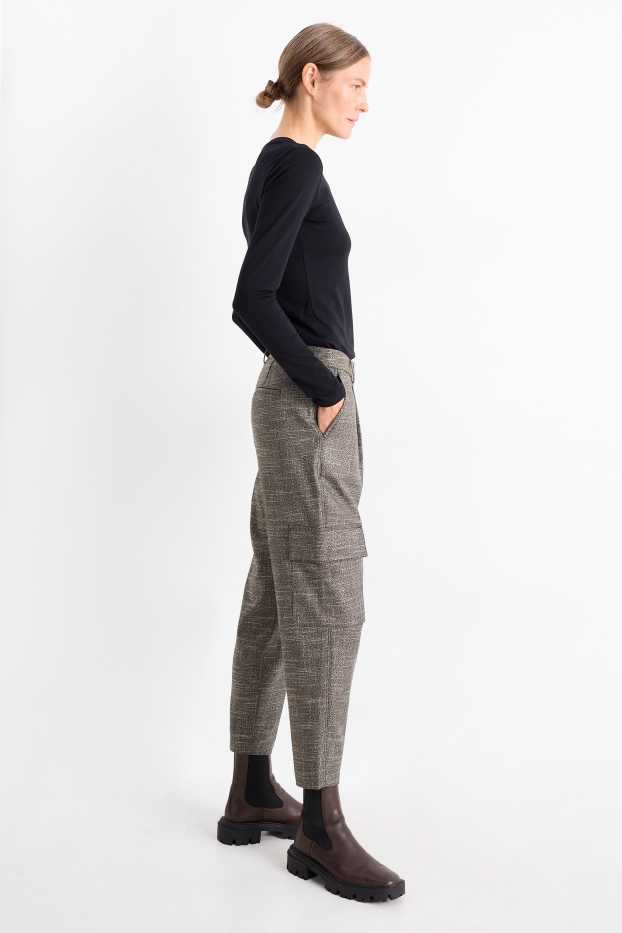 Femei - Pantaloni cargo - talie medie - tapered fit - gri-maro