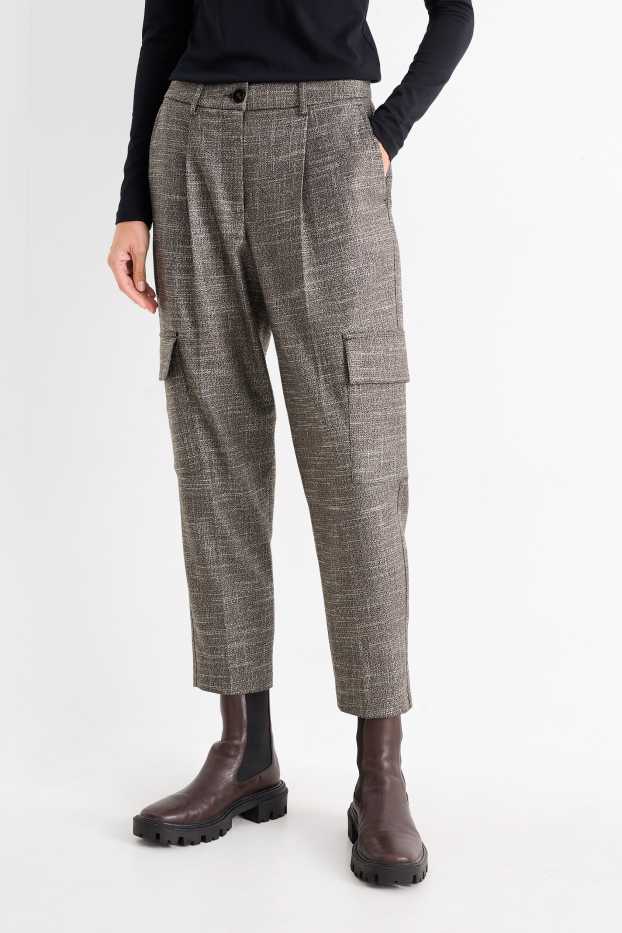 Femei - Pantaloni cargo - talie medie - tapered fit - gri-maro