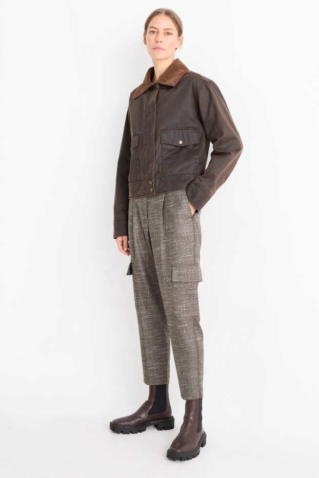 Femei - Pantaloni cargo - talie medie - tapered fit - gri-maro