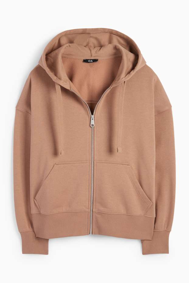 Damen - Basic-Sweatjacke mit Kapuze - hellbraun