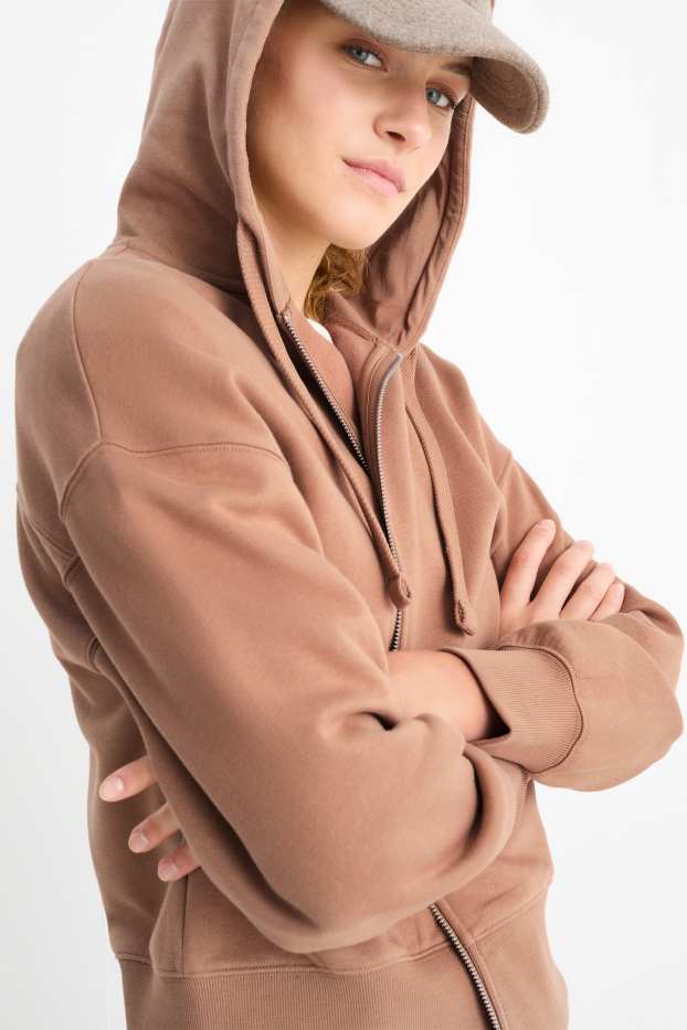 Damen - Basic-Sweatjacke mit Kapuze - hellbraun