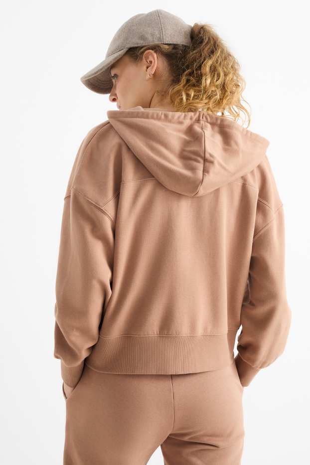 Damen - Basic-Sweatjacke mit Kapuze - hellbraun
