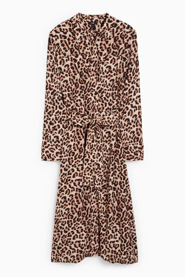 Dona - Vestit camiser de viscosa - estampat - beix/marró