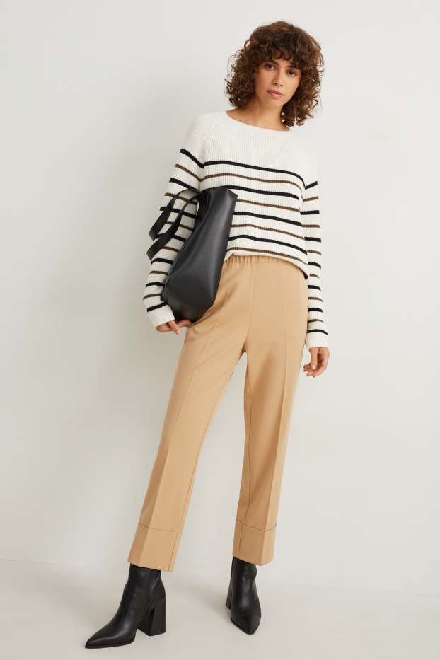 Donna - Pantaloni di stoffa - vita media - tapered fit - beige