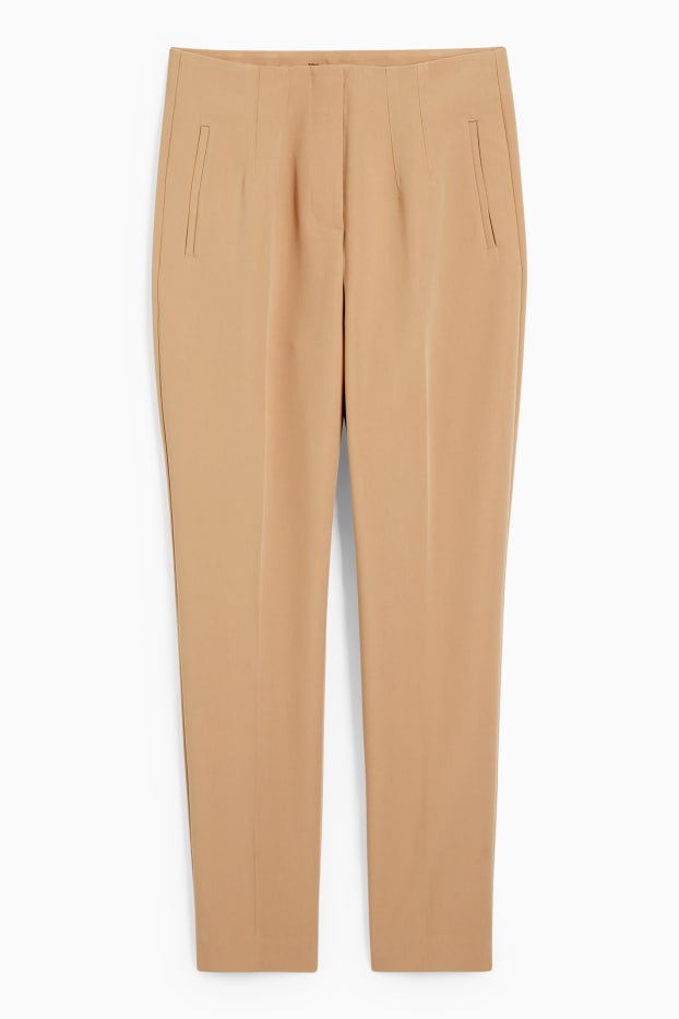 Women - Cloth trousers - high waist - tapered fit - light brown