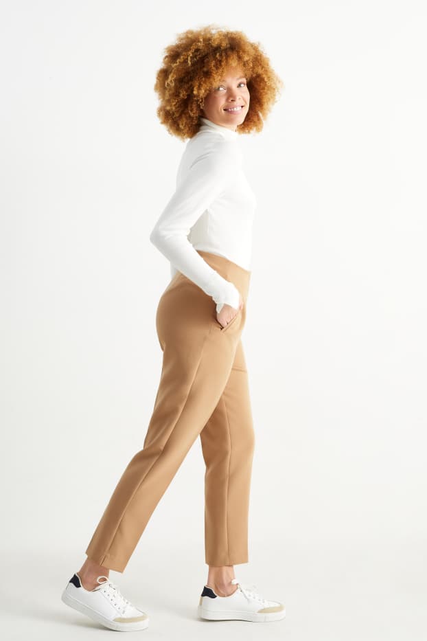 Women - Cloth trousers - high waist - tapered fit - light brown