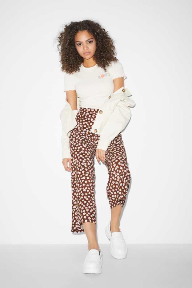 Femei - CLOCKHOUSE - pantaloni culotte - cu flori - maro