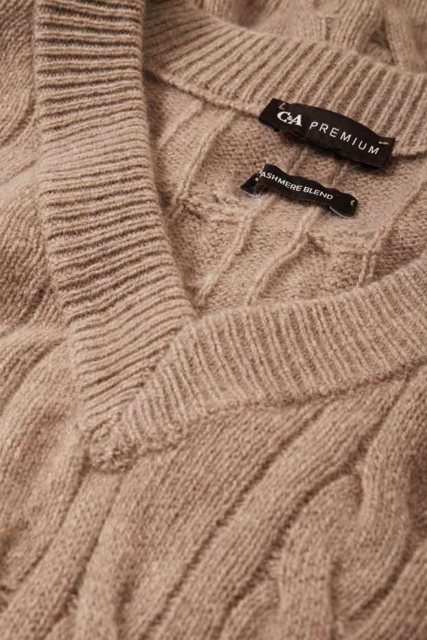 Women - Knitted cashmere dress - cable knit pattern - taupe