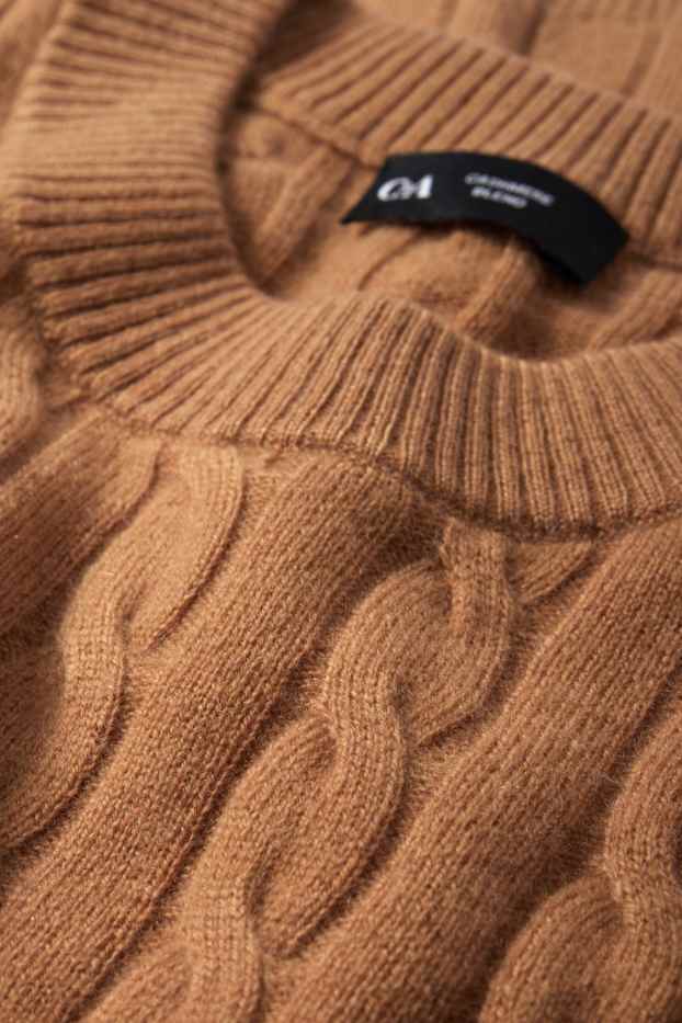 Kobiety - Bezrękawnik z dodatkiem kaszmiru - miks wełniany - wzór warkocza - jasnobrązowy