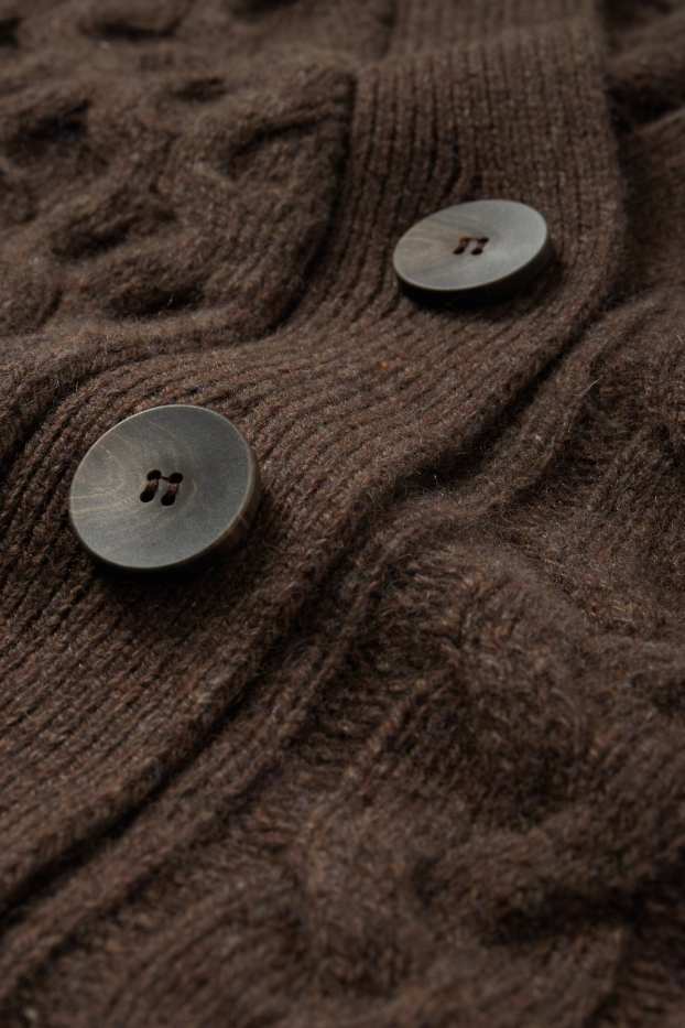 Women - Cashmere cardigan - cable knit pattern - dark brown
