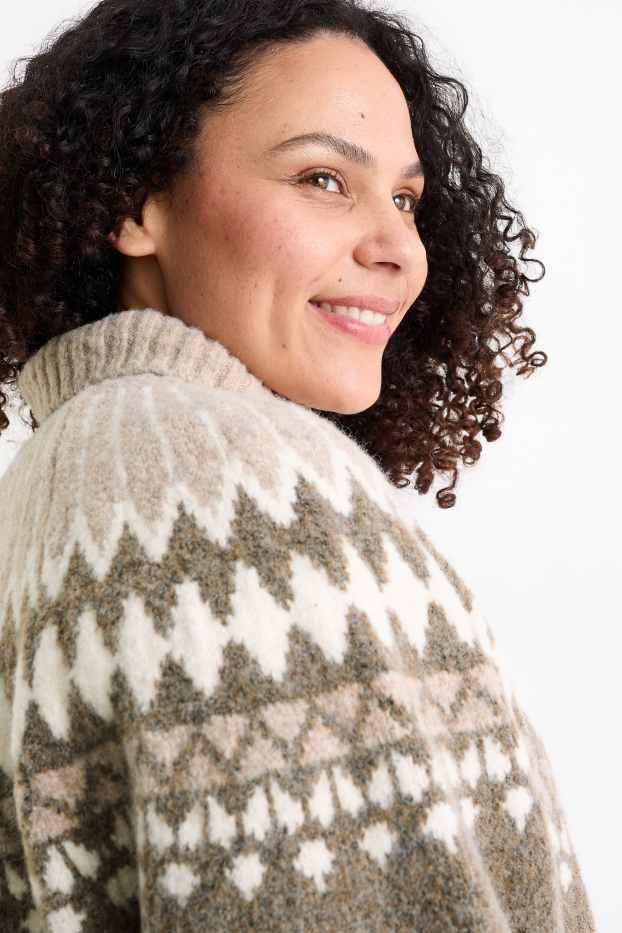 Dámské - Svetr s rolákem - se vzorem - taupe